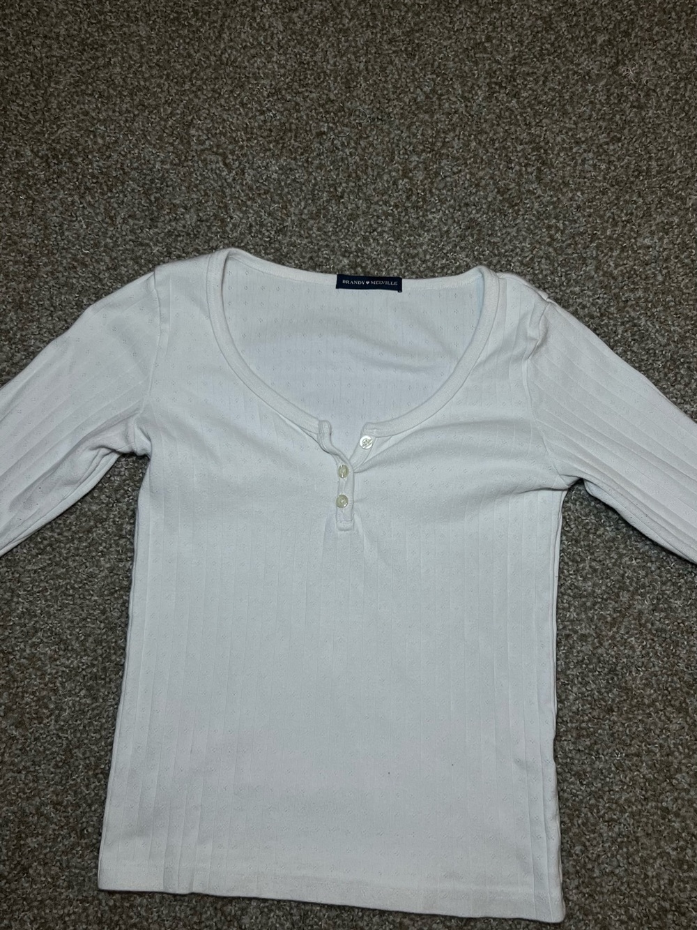 Brandy Melville White Ribbed Henley Long-Sleeve Top
